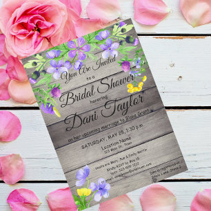 Rustic Wood Fleurs sauvages Invitation de douche n