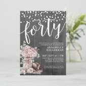 Rustic Wood Floral 40th Birthday Kaart (Staand voorkant)