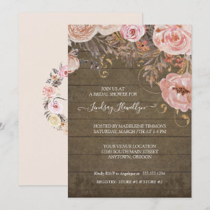 Rustic Wood Floral Boho Roos Gold Vrijgezellenfees Kaart