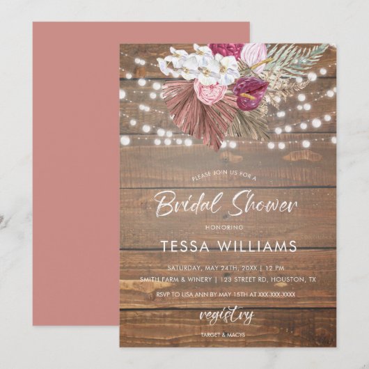 Rustic Wood Floral Bridal Shower Kaart (Voorkant / Achterkant)