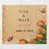 Rustic Wood Floral Butterfly Wedding Bier Etiket (Enkel label)