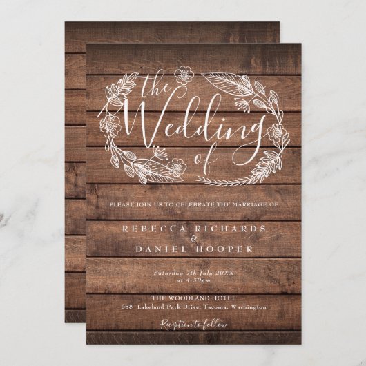 Rustic Wood Floral Garland Script Weddenschap Kaart (Voorkant / Achterkant)