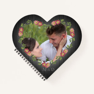 Rustic Wood Floral Heart Foto's & Initialen Notitieboek