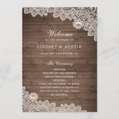 Rustic Wood Floral Lace Programme de mariage (Devant)