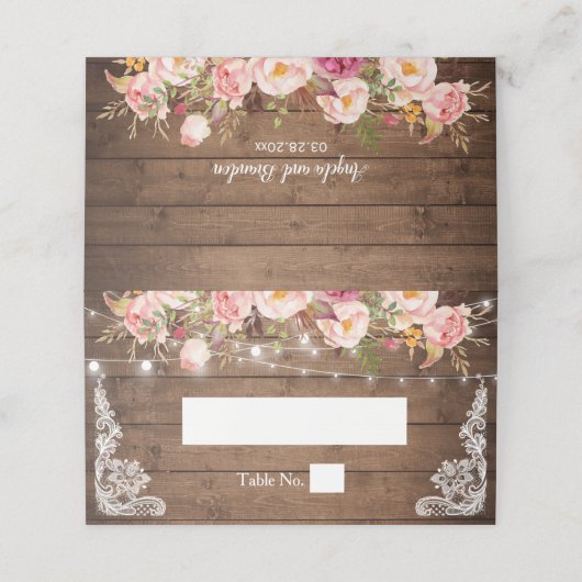 Rustic Wood Floral Lace String Lights Wedding (Buitenkant ongevouwen)