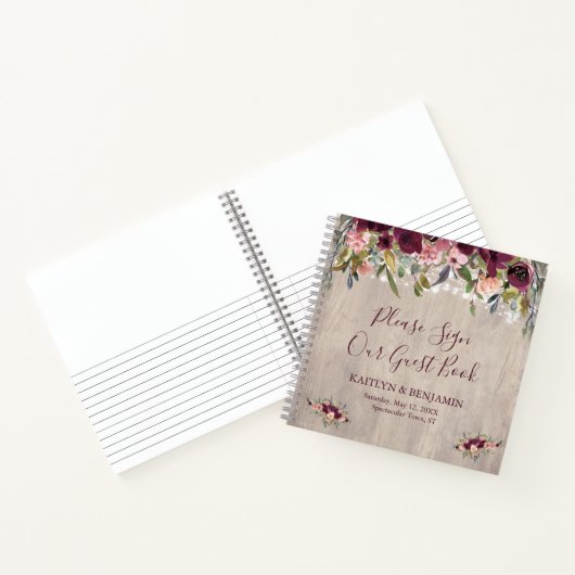 Rustic Wood Floral Lights Mariage Livre d'invité (Intérieur)