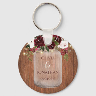 Rustic Wood Floral Mason Jar Lights Wedding Favor Sleutelhanger
