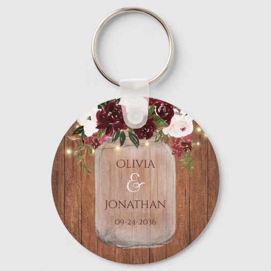 Rustic Wood Floral Mason Jar Lights Wedding Favor Sleutelhanger (Voorkant)