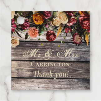 Rustic Wood Floral Mr & Mrs Wedding Bedankjes Labels