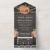 Rustic Wood Floral Pumpkin herfst bruiloft All In One Uitnodiging (Binnen)