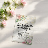 Rustic Wood Floral String Light Bachelorette Party Kaart