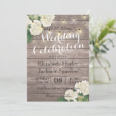 Rustic Wood Floral String Light Wedding Invitation Kaart (Staand voorkant)