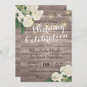 Rustic Wood Floral String Light Wedding Invitation Kaart (Voorkant / Achterkant)