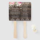 Rustic Wood Floral String light Wedding Programme Handwaaier (Voorkant en achterkant)