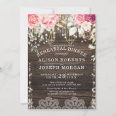 Rustic Wood Floral String light Wedding Rehearal Kaart (Voorkant)