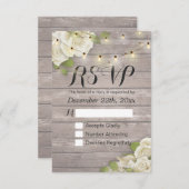 Rustic Wood Floral String Light Wedding RSVP Antwo (Voorkant / Achterkant)