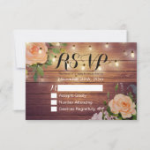 Rustic Wood Floral String Light Wedding RSVP Antwo (Voorkant)