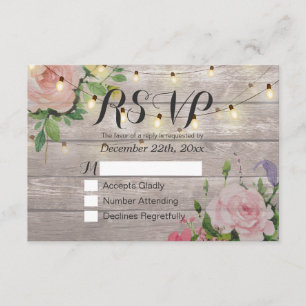 Rustic Wood Floral String Light Wedding RSVP Antwo Kaartje