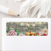 Rustic Wood Floral String Lights Wedding Address Etiket (Insitu)