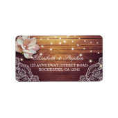 Rustic Wood Floral String Lights Wedding Address Etiket (Voorkant)