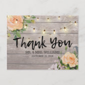 Rustic Wood Floral String Lights Wedding Dank u Briefkaart (Voorkant)