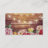 Rustic Wood Floral String Lights Wedding Planner Visitekaartje (Voorkant)