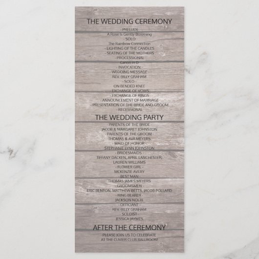 Rustic Wood Floral String Lights Wedding Programme Programma (Achterkant)