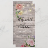 Rustic Wood Floral String Lights Wedding Programme Programma (Voorkant / Achterkant)