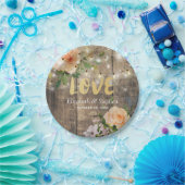 Rustic Wood Floral String Lights Wedding Shower Papieren Bordje (Feest)