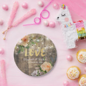 Rustic Wood Floral String Lights Wedding Shower Papieren Bordje (Feest)