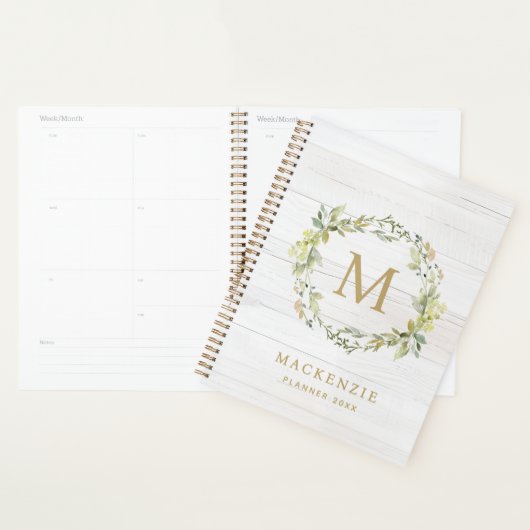 Rustic Wood Floral Watercolor Monogram (Devant avec enveloppe)