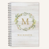 Rustic Wood Floral Watercolor Monogram Notitieboek (Voorkant)