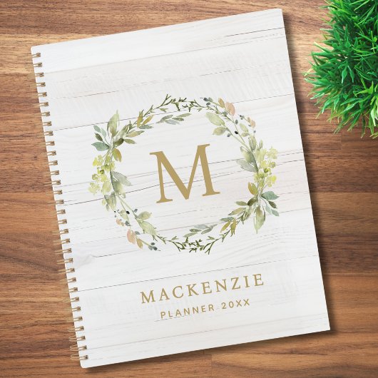 Rustic Wood Floral Watercolor Monogram Planner