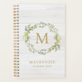 Rustic Wood Floral Watercolor Monogram Planner (Voorkant)