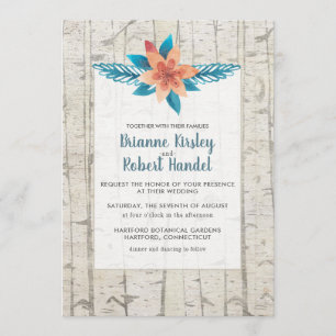 Rustic Wood Floral Waterverf Wedding Kaart