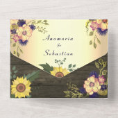 Rustic Wood Floral Wedding All In One Uitnodiging (Achterkant)