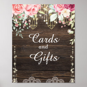 Rustic Wood Floral Wedding Cards en Gifts Poster