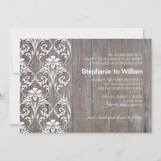 Rustic Wood Floral Wedding Invitation Kaart (Voorkant)