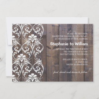 Rustic Wood Floral Wedding Invitation Kaart