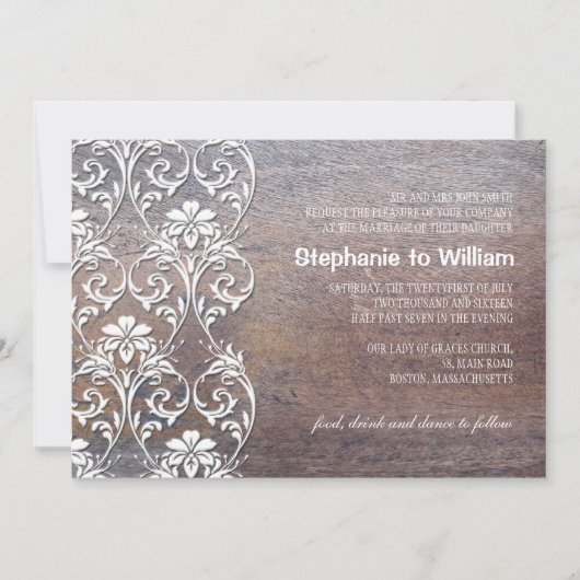Rustic Wood Floral Wedding Invitation Kaart (Voorkant)