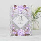Rustic Wood Floral Wedding Lavender Lace 2 Kaart (Staand voorkant)