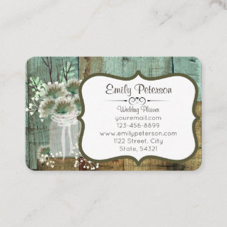 Rustic Wood & Floral Wedding Planner Visitekaartje