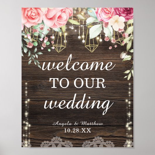 Rustic Wood Floral Welcome Wedding Sign Poster (Voorkant)
