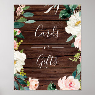 Rustic Wood Floral Wreath Wedding Cards & Gifts Poster