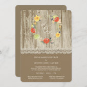 Rustic Wood Floral Wreath Wedding Invitation (Devant / Derrière)