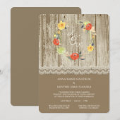 Rustic Wood Floral Wreath Wedding Invitation Kaart (Voorkant / Achterkant)