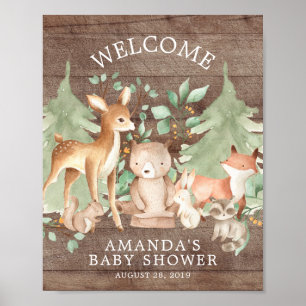 Rustic Wood Forest Animals Welcome Baby shower Poster