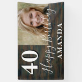 Rustic Wood Foto 40th Birthday Party Banner (Verticaal)