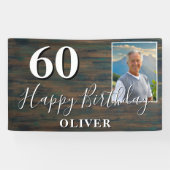 Rustic Wood Foto 60th Birthday Party Banner (Horizontaal)
