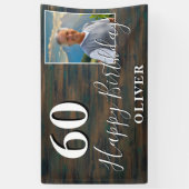 Rustic Wood Foto 60th Birthday Party Banner (Verticaal)